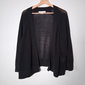 In Every Story Cardigan Open Front  Black Crochet Knit 4X
